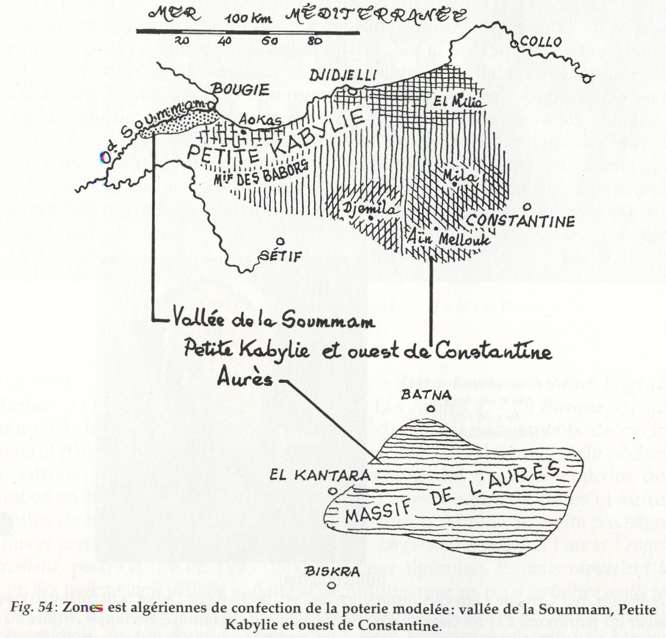 zones est algériennes de confection de la poterie modelée : vallée de la Soummam,petite Kabylie et ouest de Constantine