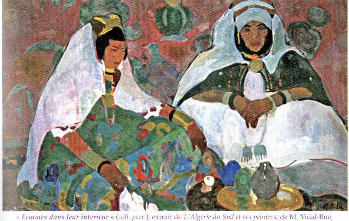 " Femmes dans leur intérieur " (coll. part.), extrait de L'Algérie du Sud et ses peintres, de M. Vidal-Bué,