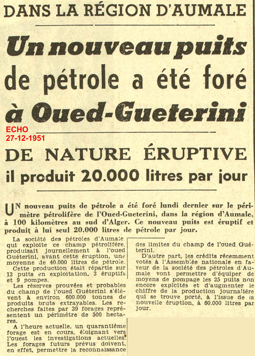 Un nouveau puits de pétrole a été foré à Oued-Guèterini
