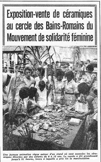 sept 1959 : Exposition vente de céramiques au cercle du Mouvement de solîdarité féminine