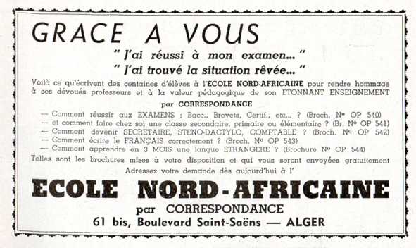 ECOLE NORD-AFRICAINE par CORRESPONDANCE