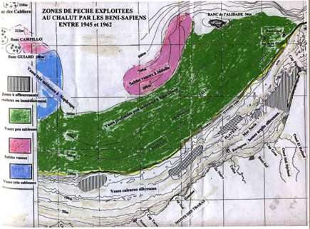 Zones de pêche exploitées par les Beni-Safiens