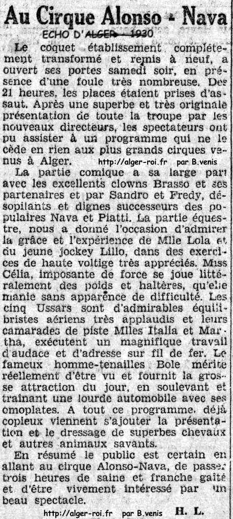 Le cirque ALONSO-NAVA - 1930 
