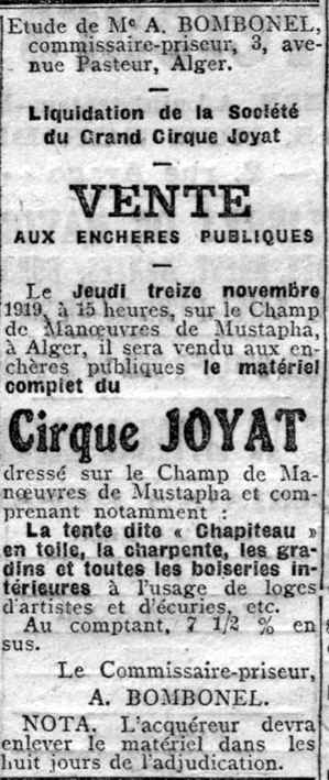 Au grand cirque JOYAT - 1919