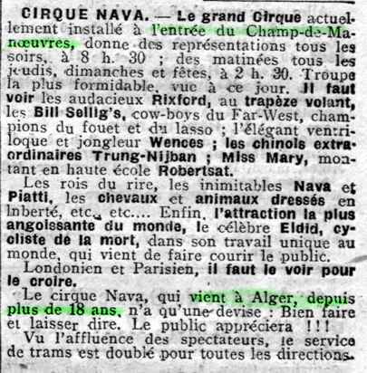 Le cirque NAVA à Alger - 1923 