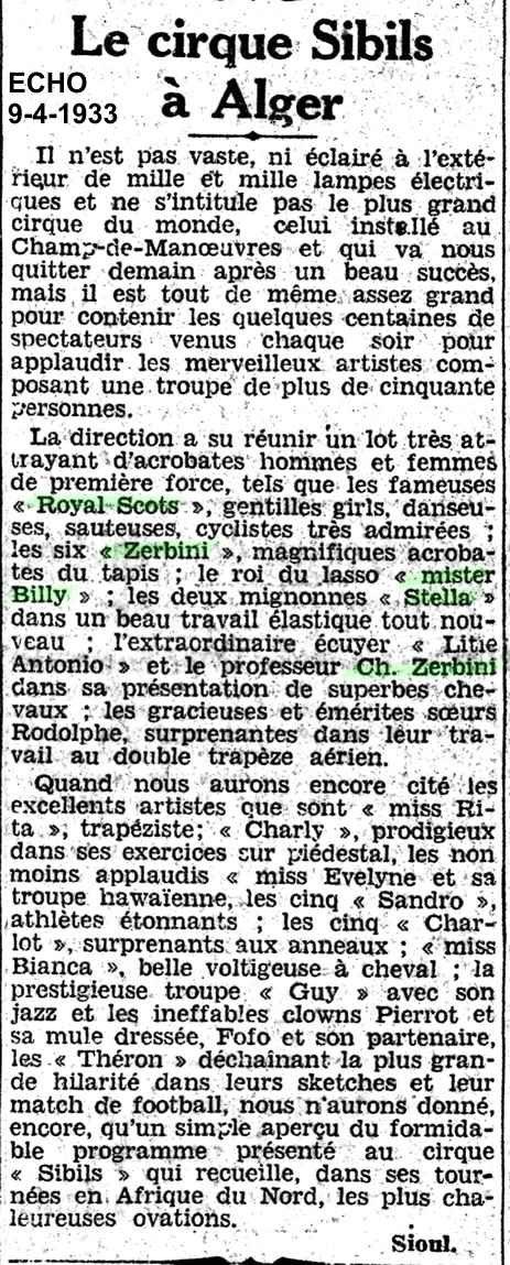 Le cirque SIBILS - 1933