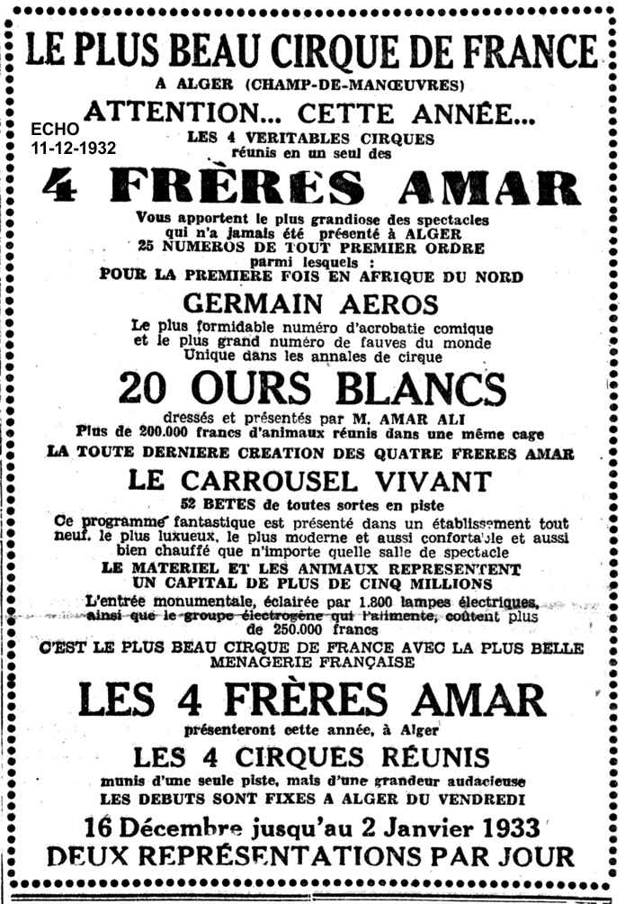Le cirque Amar à Alger - 1932