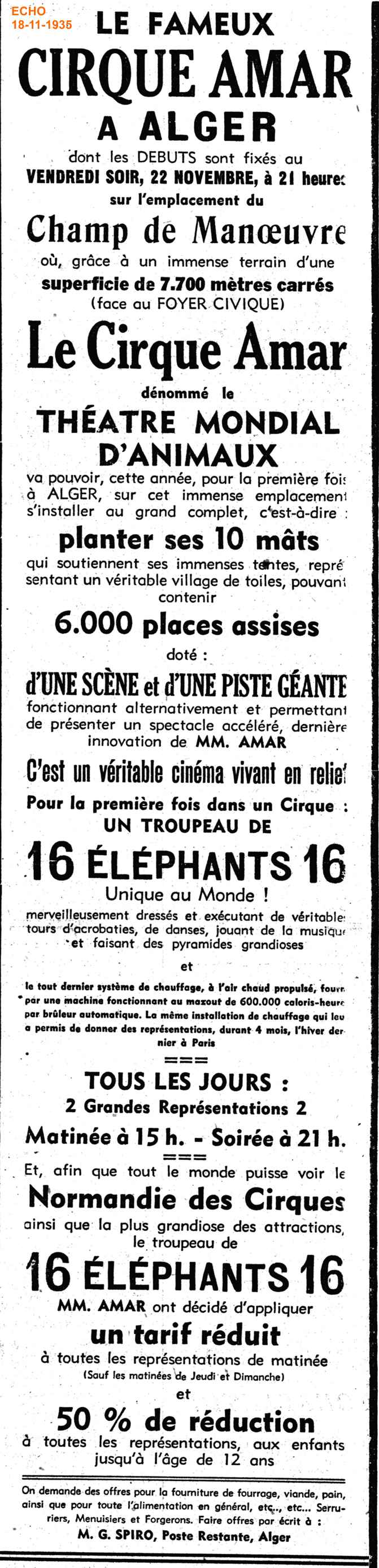 Le cirque Amar à Alger - 1935