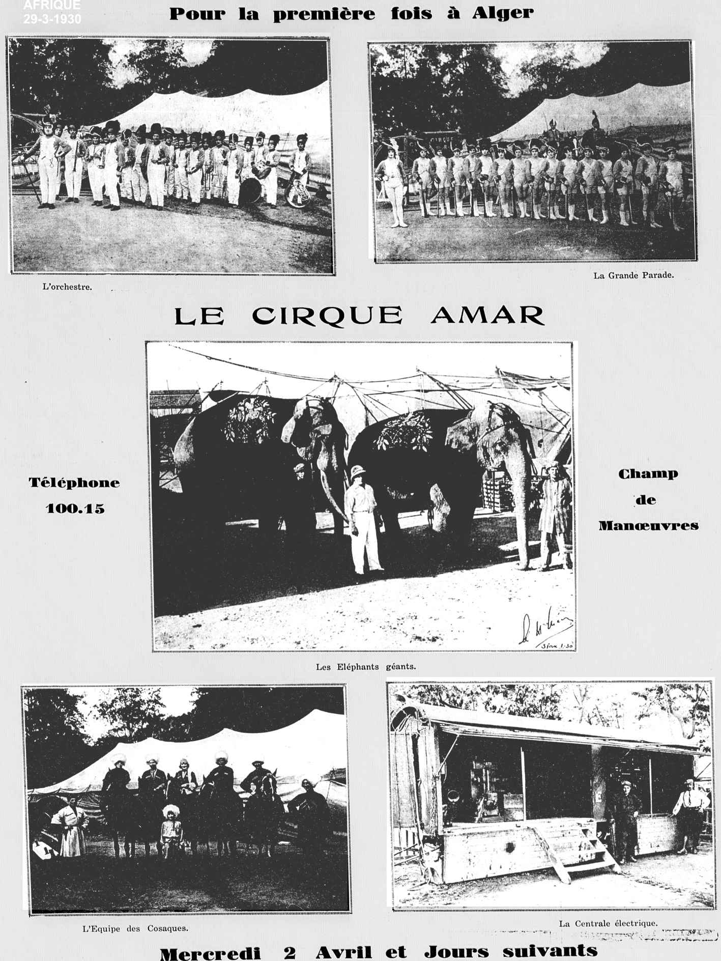 Le cirque Amar à Alger - mars et avril 1930 