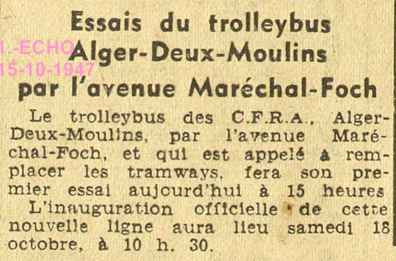 La ligne de trolleybus Alger - Deux Moulins