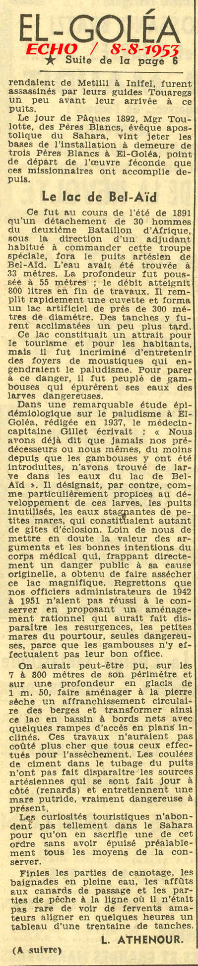 FAUT-IL CHOISIR AU SAHARA ENTRE L’EAU ET LES MOUSTIQUES ? 