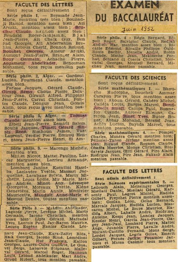 EXAMEN du BACCALAURÉAT - JUIN 1952