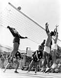 Finale de Volley - Séniors entre l'Équipe de la Faculté de Médecine et de Pharmacie d'Alger et l'École Normale de La Bouzaréah aux Jeux Scolaires et Universitaires d'Algérie de Blida - mars 1955 