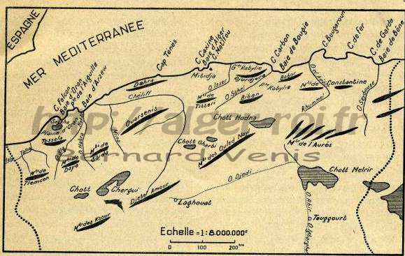 Carte de l'Algérie. - Le relief et les cours d'eau 