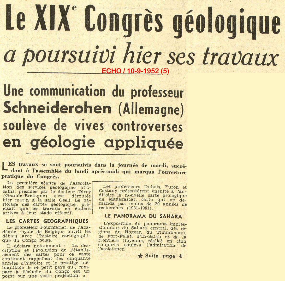 Le XIX° Congrès géologique a poursuivi hier ses travaux