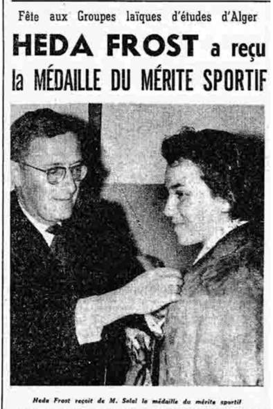 Janvier 1960 : Heda FROST a reçu la médaille du mérite sportif 