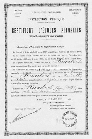 Certificat d'études de Roger Rambert, 8 juin 1928