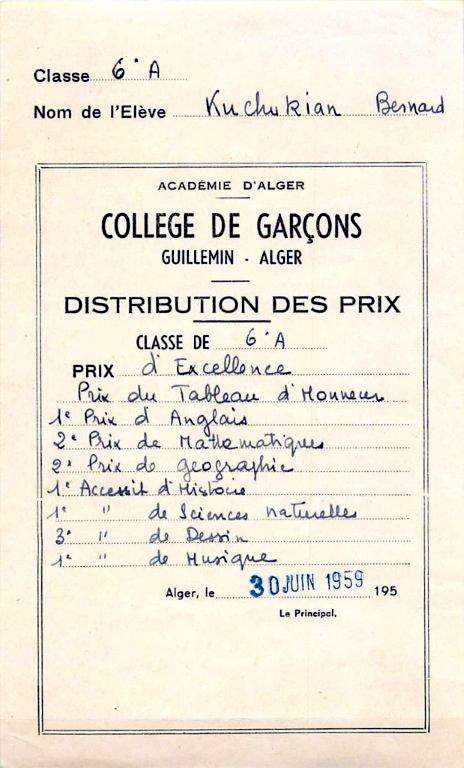 DISTRIBUTION des PRIX DE L'ANNÉE SCOLAIRE 1958-1959