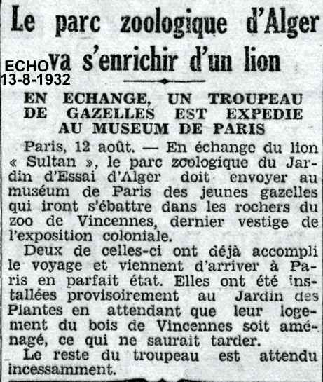 Le jardin d'Essai d'Alger va envoyer un troupeau d'animaux au Zno de Vincennes