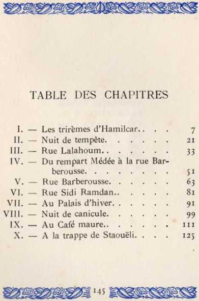 table des chapitres