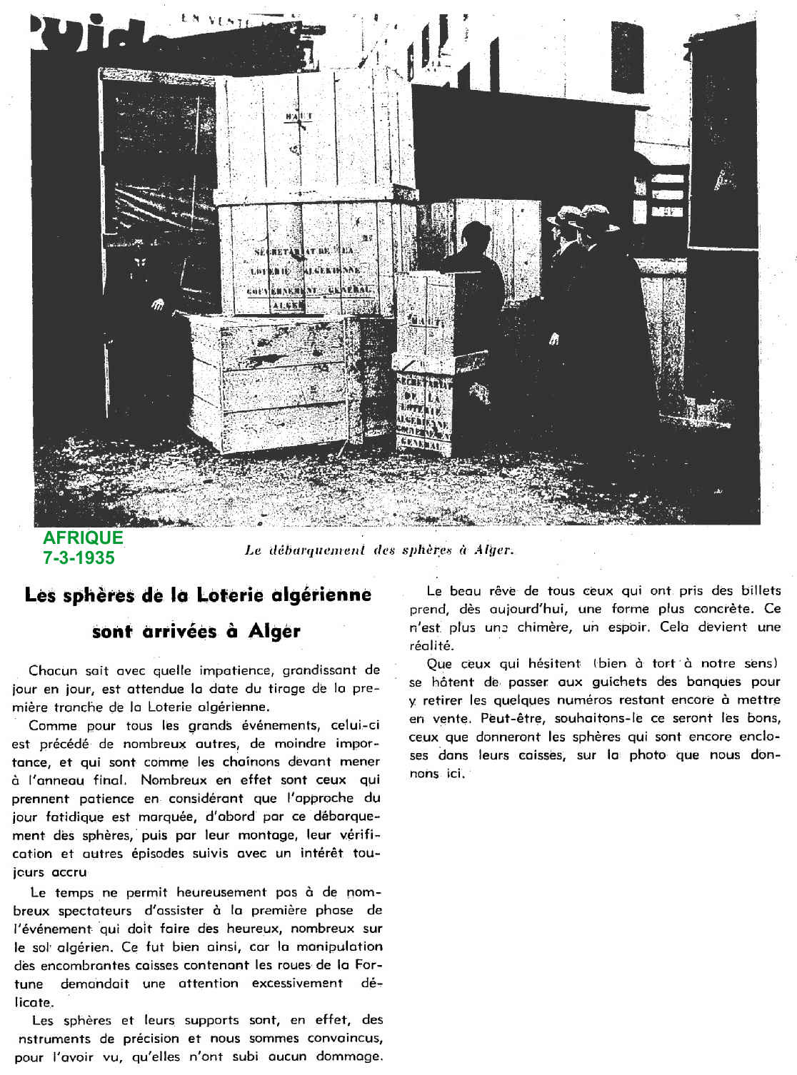 Les sphères de la Loterie algérienne sont arrivées à Alger 