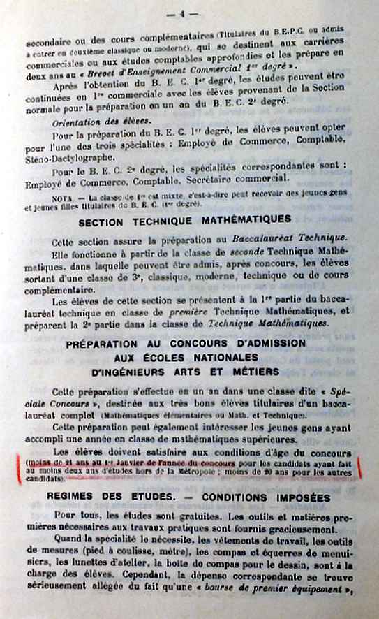 Document réalisé pour le concours d’entrée du 24 juin 1954.