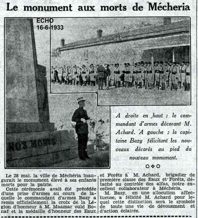 Inauguration du Monument aux Morts. 