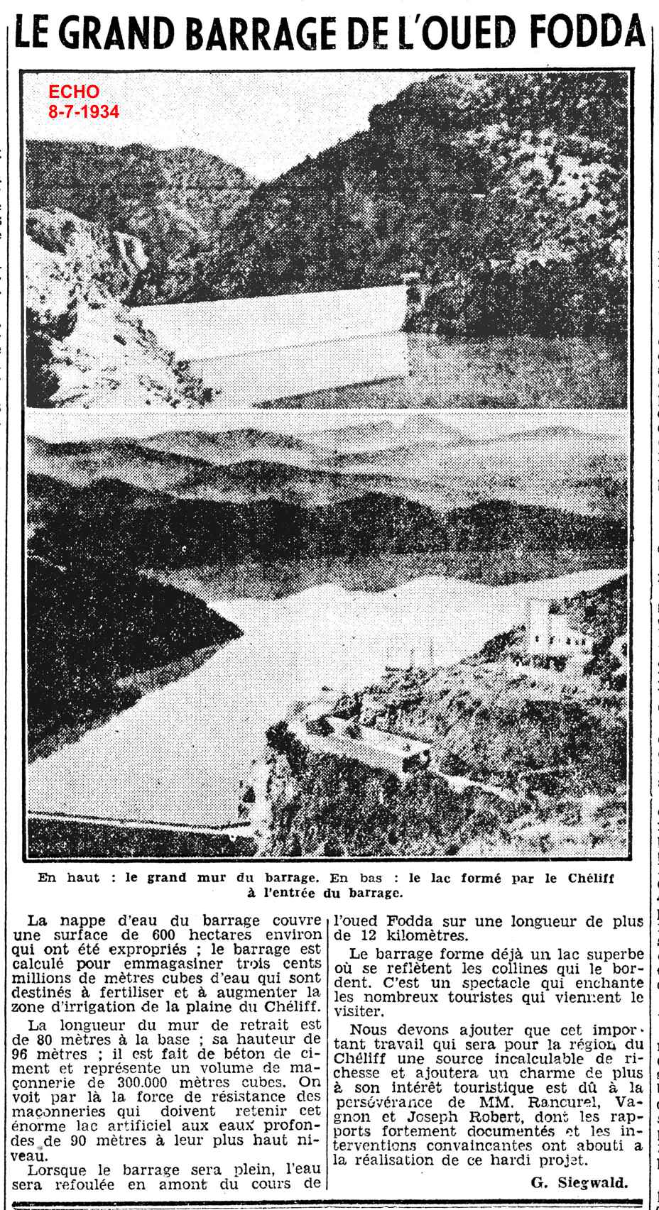 Extrait de l'Echo d'Alger du 11-1-1924 - transmis par Francis Rambert