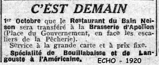 apollo, Echo d'Alger du 30-9-1920