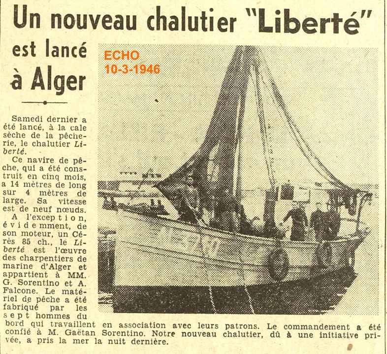 Le chalutier "LIBERTÉ" lancé hier à Alger