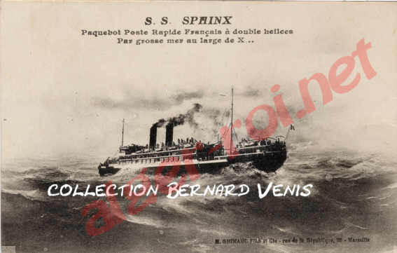 Le "Sphinx" , carte de 1912, paquebot poste rapide à double hélices