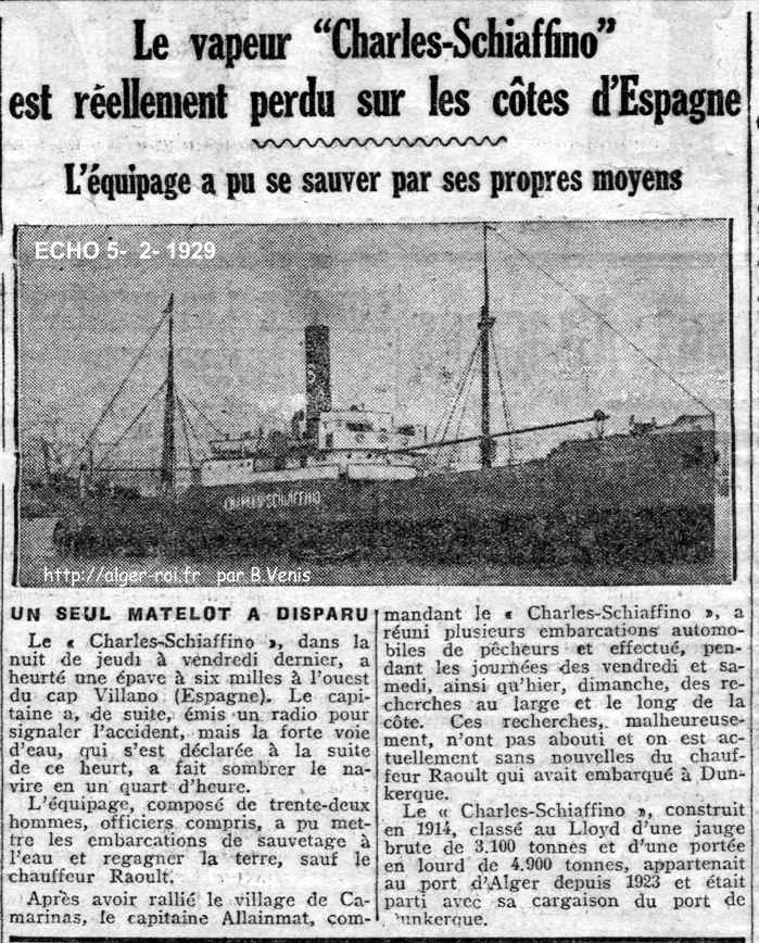 Le vapeur "Charles-Schiaffino" est réellement perdu sur les côtes d'Espagne