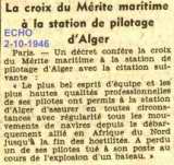 La croix du Mérite maritime à la station de pilotage d'Alger