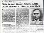 Pilote du port d'Alger, Antoine-André Urbani est mort en héros en août 1943 (Corse-Matin, 15-02-2006 )