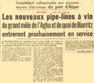 L’INSTALLATION de pipe-lines sur le grand môle de l’Agha et 