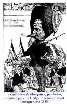 Caricature de Mauguin ", par Assus, première page de L'Algérie comique et pittoresque (vers 1885)