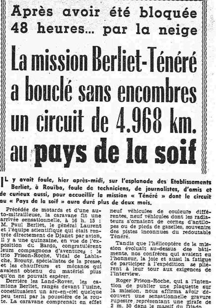janvier 1960 : la mission Berhet-Ténéré a bouclé sans encombres un circuit de 4.968 km 