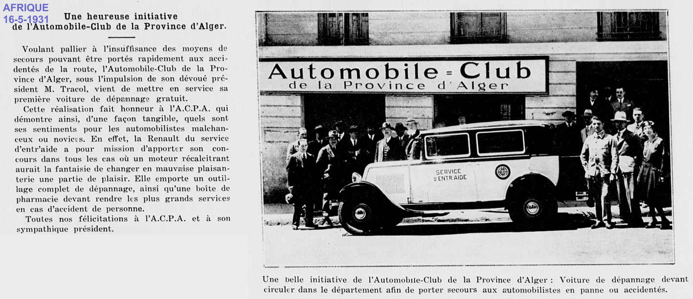 Une heureuse initiative de l'Automobile-Club de la Province d'Alger. 