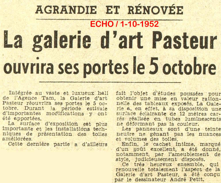 La galerie d'art Pasteur ouvrira ses portes le 5 octobre