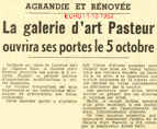 La galerie d'art Pasteur ouvrira ses portes le 5 octobre 