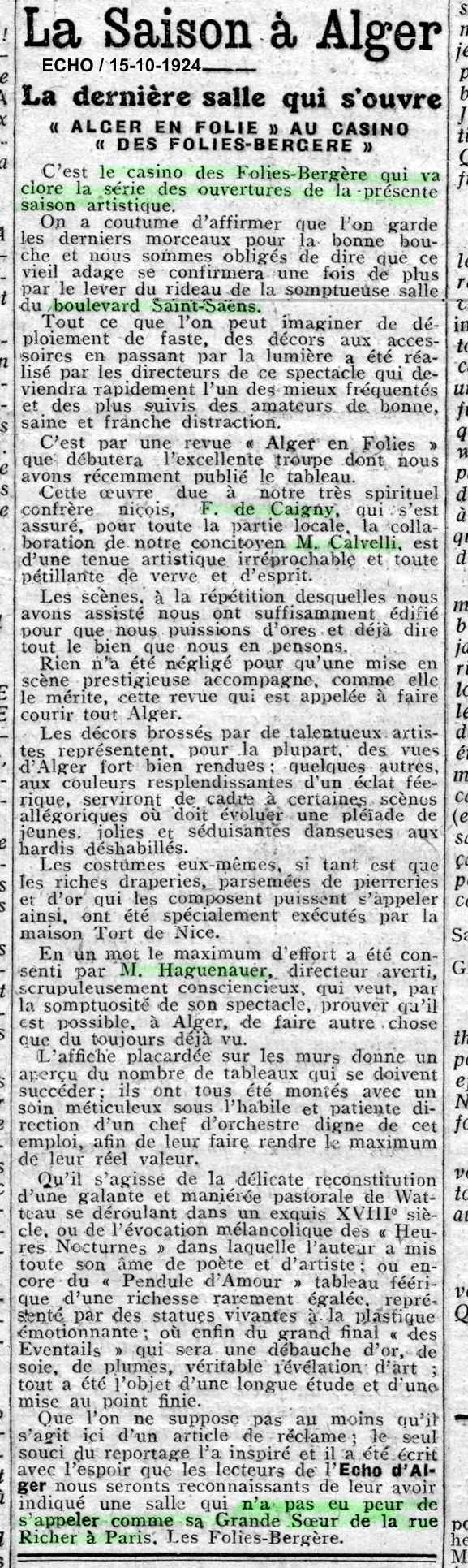 15-10-1924 : Alger en folies au casino des Folies Bergère