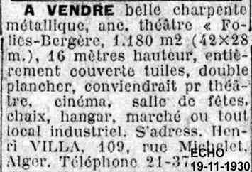 15-3-1930 : vente d'une charpente