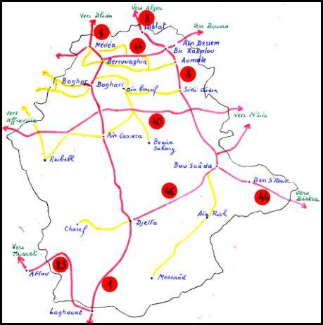 Carte des routes nationales et départementales en 1960