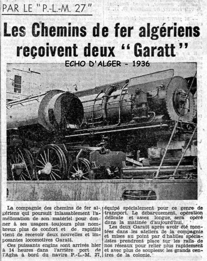 La Compagnie des chemins de fer algériens reçoitdeux "Garatt" - 1936