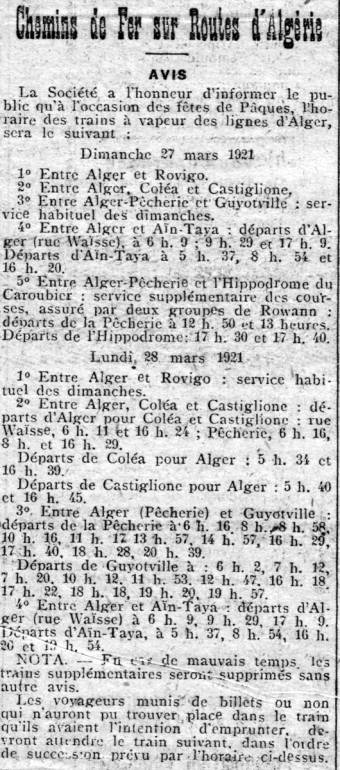 (Écho d'Alger du 26 mars 1921) 
