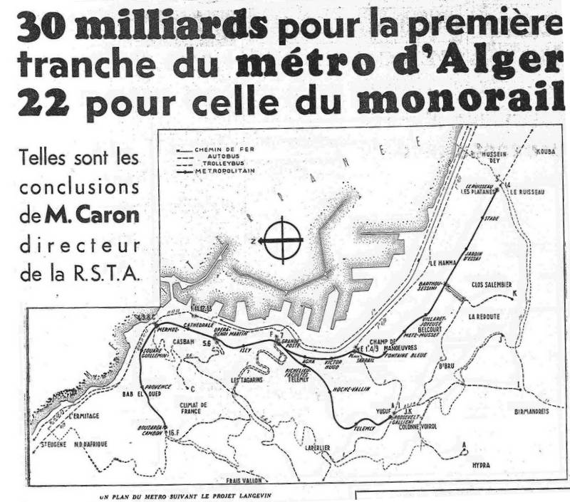 novembre 1959 : 30 milliards pour la première tranche du métro d'Alger