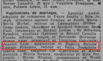 Publication mariage Léon Jeantet - Eulalie Rudelin