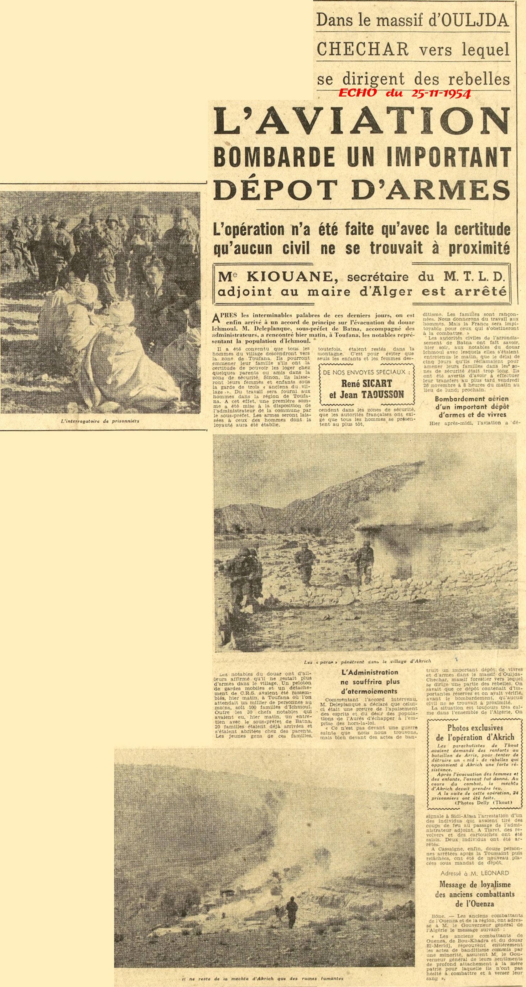 Dans le massif d'OULJDA CHECHAR vers lequel se dirigent des rebelles : L'AVIATION