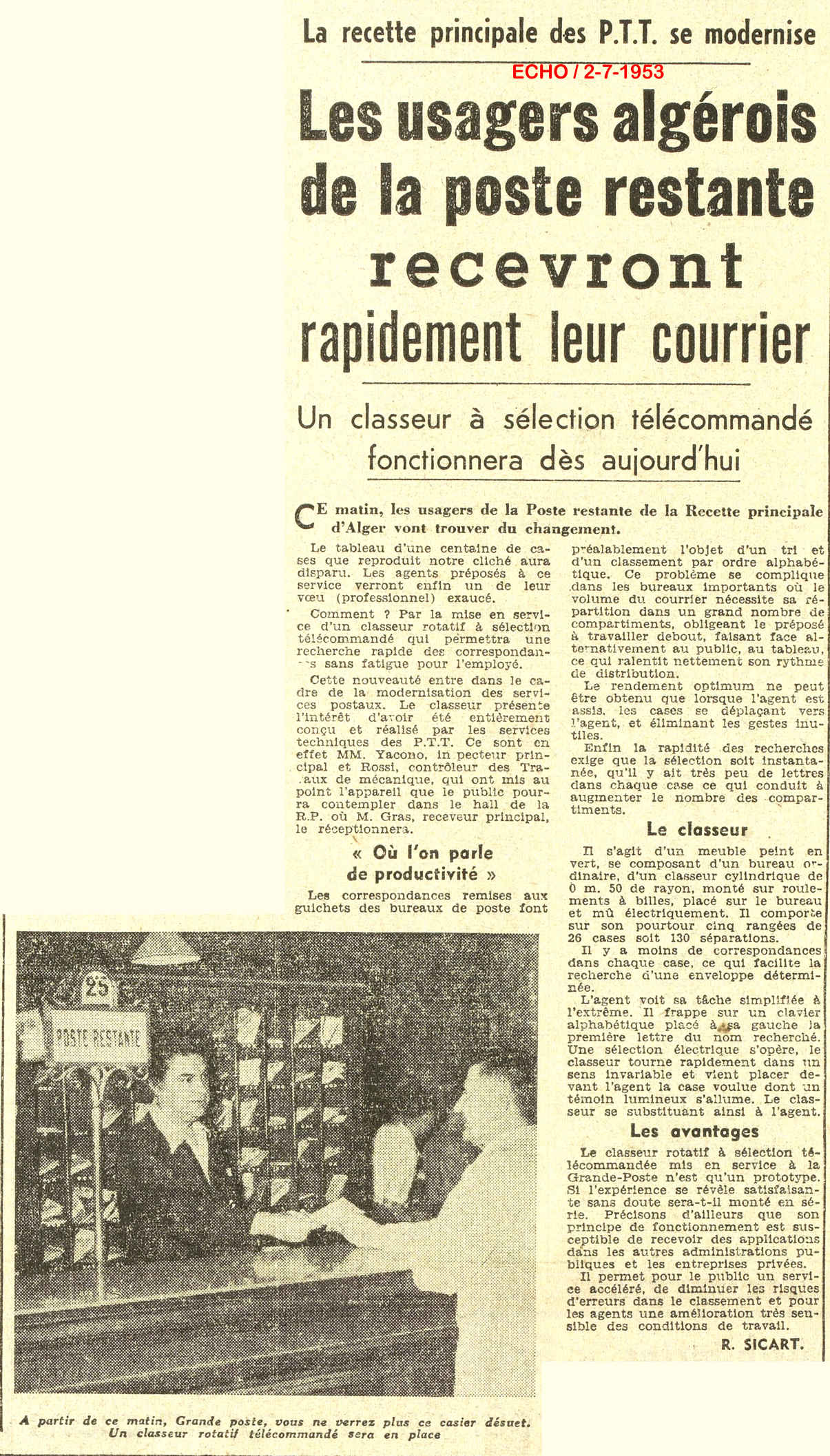 La recette principale des P.T.T. se modernise 