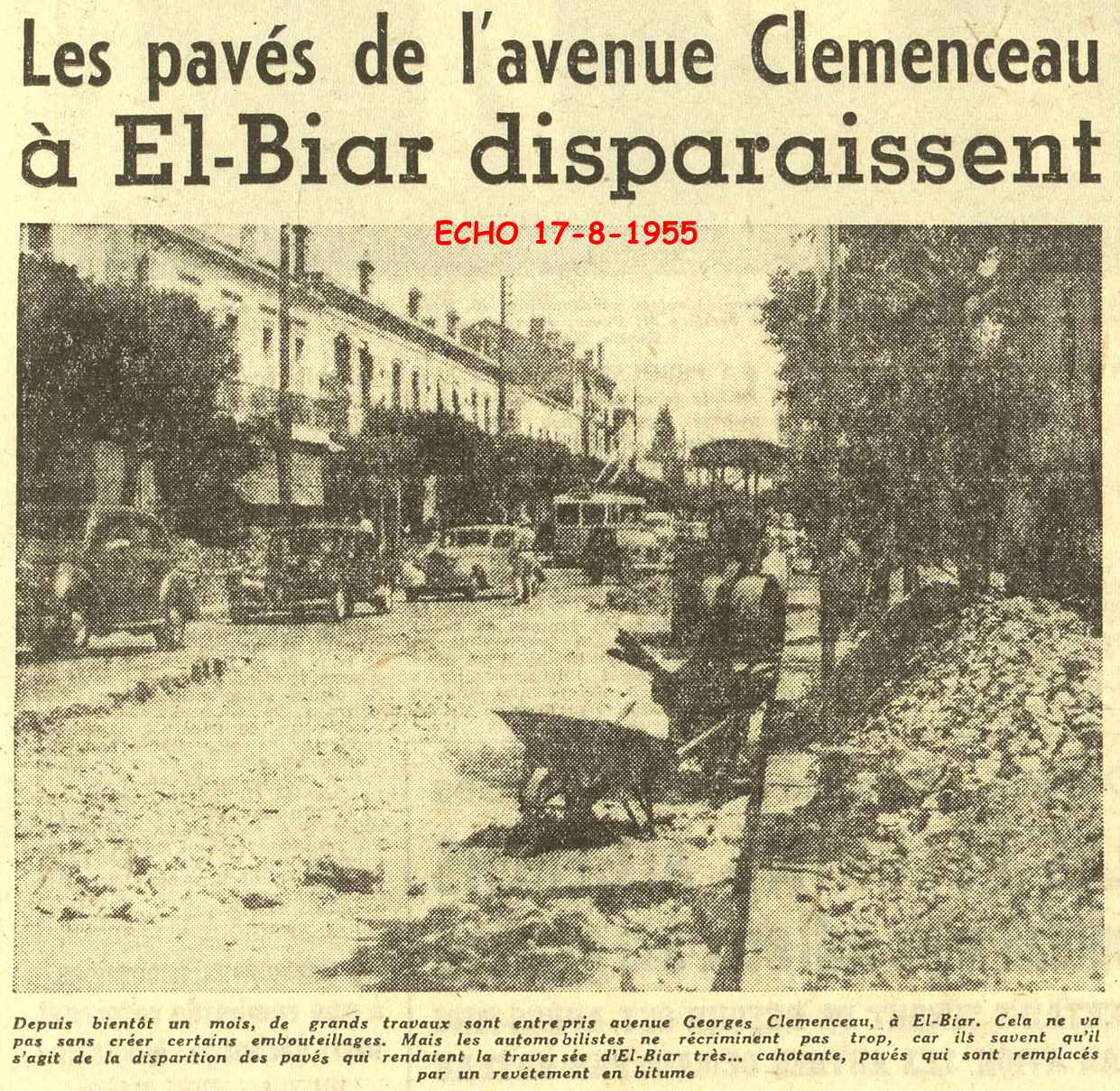Les pav&eacute;s de l'avenue Clemenceau &agrave; El-Biar disparaissent